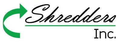 A logo of the word shred written in black and green.