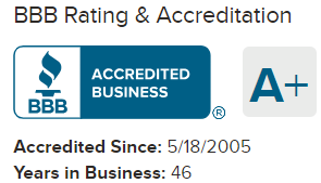 A business rating and accreditation seal.